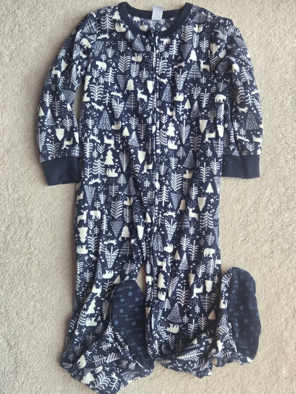Old Navy Navy and Cream Forest Animal Footed Pajamas